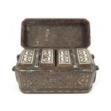 Antique Bronze w Silver Inlay Betel / Spice Box