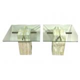 Travertine Brass & Glass Modernist Tables