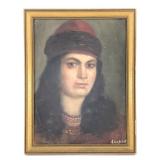 Portrait in Traditional Dress, Oil on Board Signed