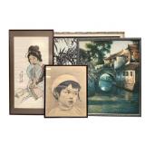 4 Framed East Asian Artworks