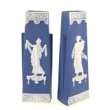 Schafer & Vater Neoclassical Blue Jasperware Vases