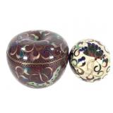 Cloisonne Lidded Apple Trinket Box & Sphere