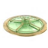 Green Uranium Glass Tiffin Glass Gold Rose Relish