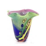 Double Case Millefiori Multi-Color Art Glass Vase