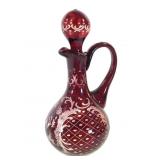 Bohemian Ruby Red Cut-to-Clear Cruet w/ Stopper