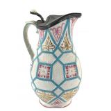 19C English Majolica Syrup Pitcher w Pewter Lid