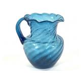 Lg Antique Hand Blown Light Blue Glass Pitcher