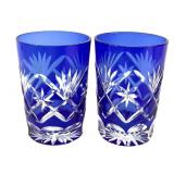Sm. Bohemian Cobalt Cut-to-Clear Glass Tumblers