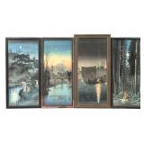 4 Ukiyo-e Japanese Woodblocks Hiroaki Takahashi