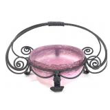Legras Art Deco Glass Fruit Bowl & Iron Stand