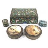 Coisonne & Painted MOP Lidded Boxes, Sterling