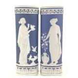 1920s Neoclassical Blue Jasperware Vases