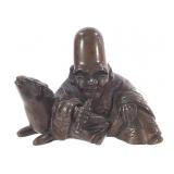 Miniature Patinated Bronze Japanese Immortal