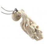 Carved Estate Ivory Skull & Octopus Pendant