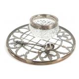 Glass Coaster w Sterling Overlay & Salt w Spoon