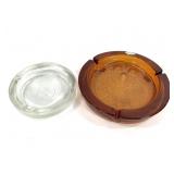 2 Mid Century Heavy Glass Ashtrays Blenko Owl +