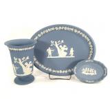 Wedgwood Jasperware Dresser Trays & Vase 3Pcs