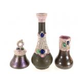 Schafer & Vater Irid. Pink Jeweled Jasperware Pcs.