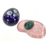 Rose Quartz & Malachite Eggs, Painted Glass Egg +