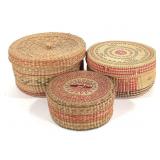 3 Vtg Sweetgrass Baskets w Lids