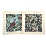 Kate Heiss Linocut Prints x2 Butterflies & Doves