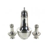 Sterling Salt & Pepper Set w Plated Sugar Shaker
