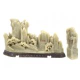 Chinese Soapstone Sage & Mountain 2Pcs