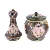 Schafer & Vater Irid. Jeweled Jar & Hatpin Holder