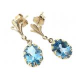 14K YG Blue Topaz Earrings 1.0g TW