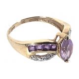 10K Amethyst Diamond Ring 1.3g TW Sz 4 1/2