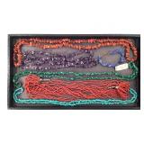 Stone & Coral Beaded Necklaces w/ Bracelet