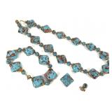 Turquoise & Copper Glass Beaded Jewelry Set