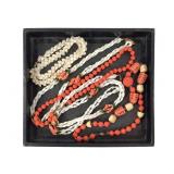 Carved Coral & Shell Beaded Necklaces
