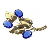 4" H Sterling Blue Stone Brooch Pin 17.3g TW