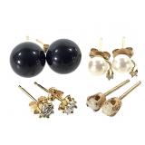 14K Earrings Pearl Onyx Opal 2.8g TW