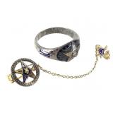 Eastern Star 10K Pin & Unmarked Ring