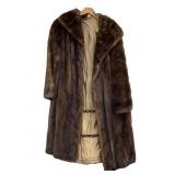 3-Quarter Length Fur Coat w/ Embroidered Lining