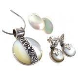 Sterling MOP Earrings & Pendant 24.5g TW