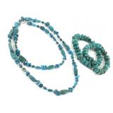 30" L Turquoise Necklace w Sterling Clasp +
