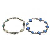 2 Sterling Bracelets 16.4g TW 7" L Opal Abalone