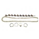 Sterling Bracelet, Necklace & Rings + 14k Ring