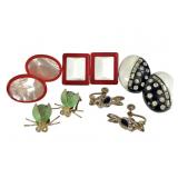 Vtg Earrings Rhinestone, Insect, Rabbit +