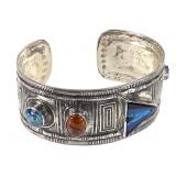 Sterling Geometric Stone Inlaid Cuff