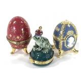 Faberge-Style Musical Egg & Frog Trinket Boxes