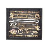 Vtg Gold-Toned Jewelry Floral, Rhinestone +