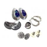 Sterling Earrings & Pin 13.0g TW Azurite Malachit