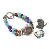Sterling Inlay Slide Bird Pin SP Watch Band