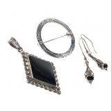 Sterling Pins Pendant Earrings Onyx+ 12.8g TW
