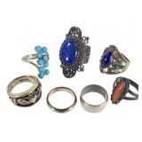 Sterling Semi-Precious Stone Inlaid Rings 41g TW