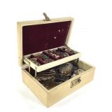 Vtg Cream Jewelry Box Filled w/ Costume Jewely